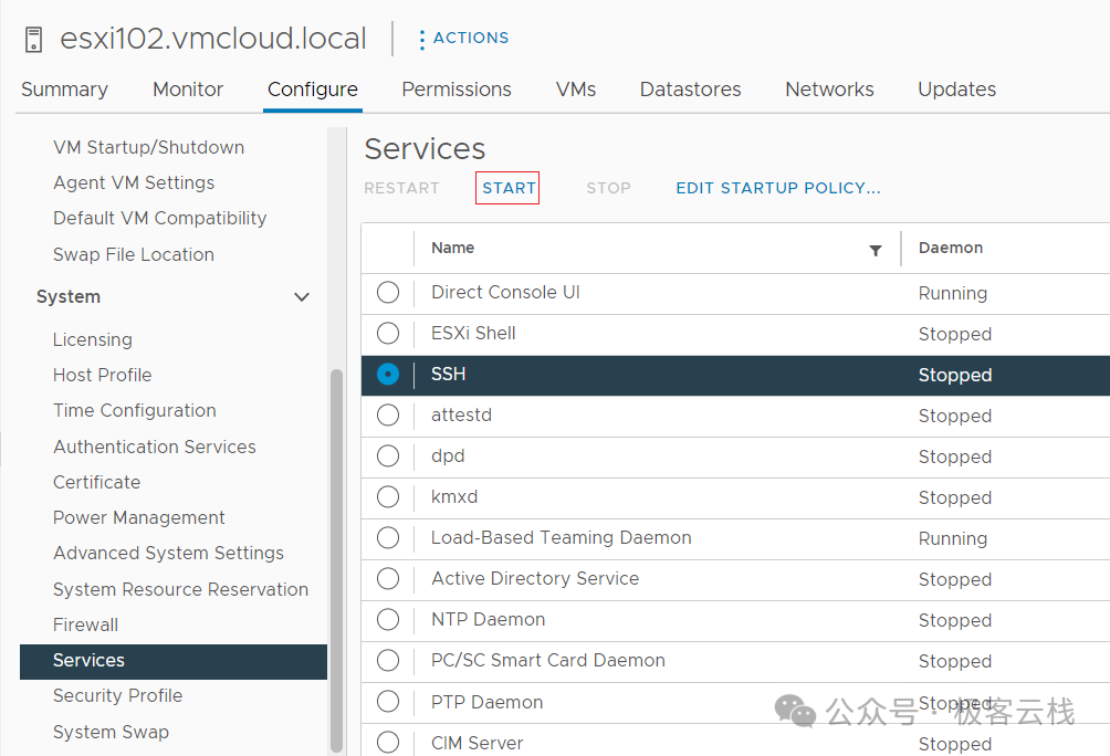 vCenter上开启SSH服务